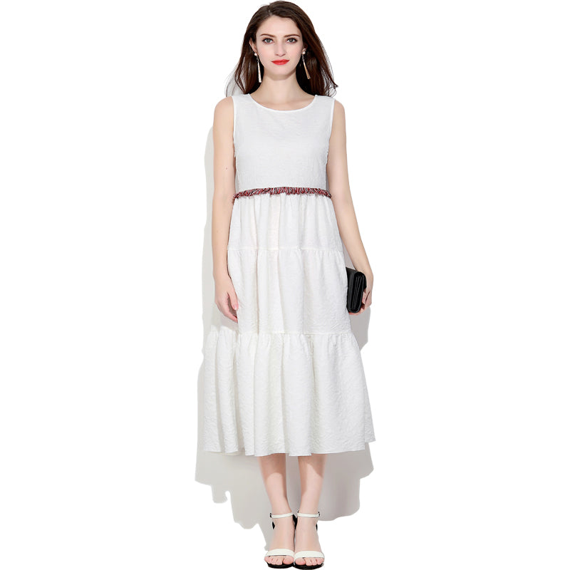 Sleeveless Summer Pure White Long Dress