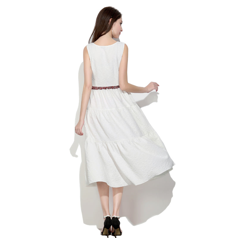 Sleeveless Summer Pure White Long Dress