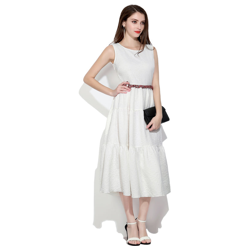 Sleeveless Summer Pure White Long Dress