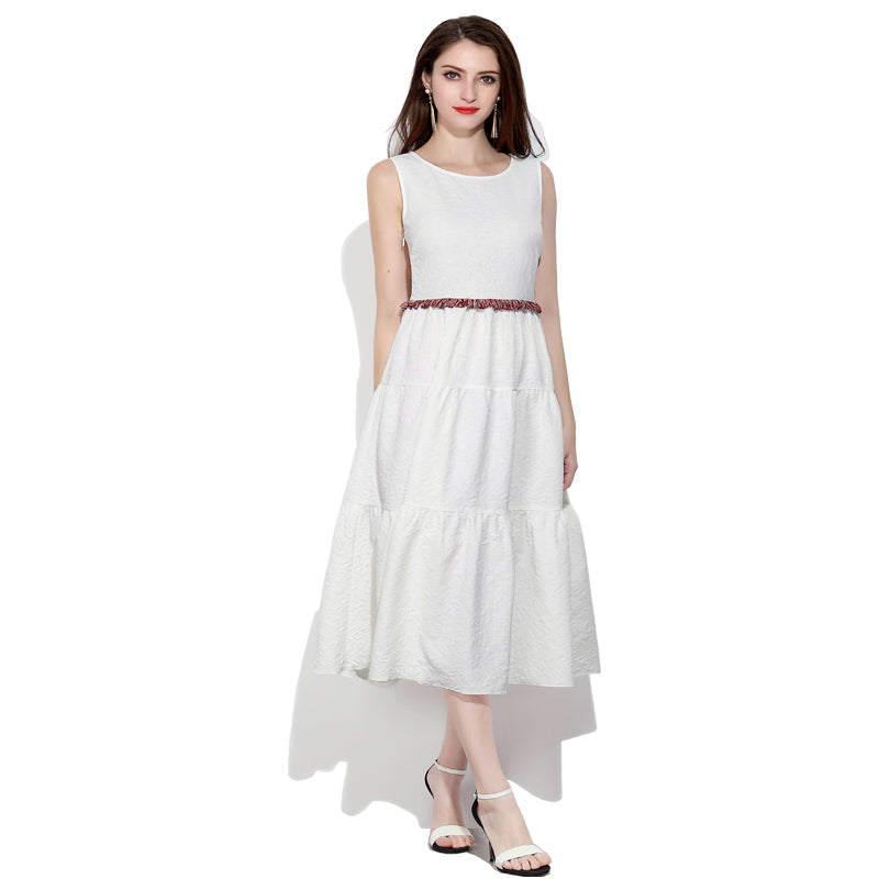 Sleeveless Summer Pure White Long Dress