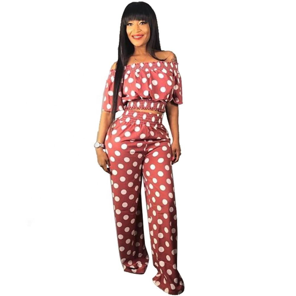 Dot Plus Size Crop Top and Wide Leg Women Two Piece Set Outfit Pants