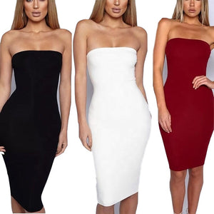 Women's Basic Sleeveless Tube Top Sexy Strapless Bodycon Midi Club Dress