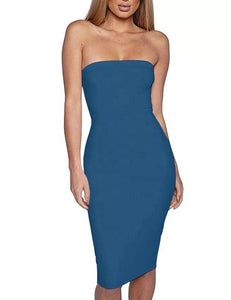 Women's Basic Sleeveless Tube Top Sexy Strapless Bodycon Midi Club Dress