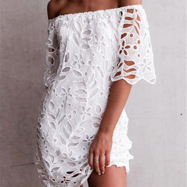 Women’s Sexy Off Shoulder Vintage Floral Lace Elegant Mini Dress