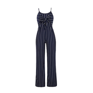 Sexy Sleeveless Womens Jumpsuit Casual Wear Black Suit With White Stripes Ladies Summer Jumpsuit