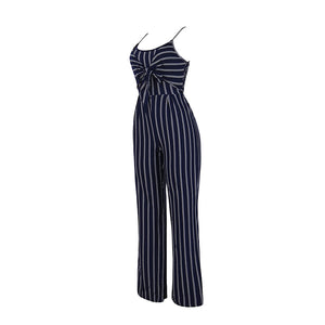 Sexy Sleeveless Womens Jumpsuit Casual Wear Black Suit With White Stripes Ladies Summer Jumpsuit