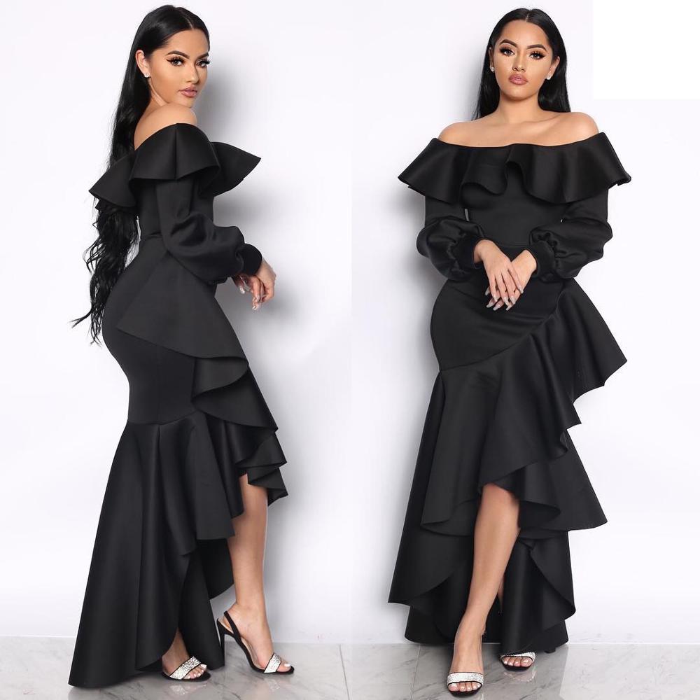 Women Off Shoulder Bell Sleeves Party Evening Gown Mermaid Maxi Dress