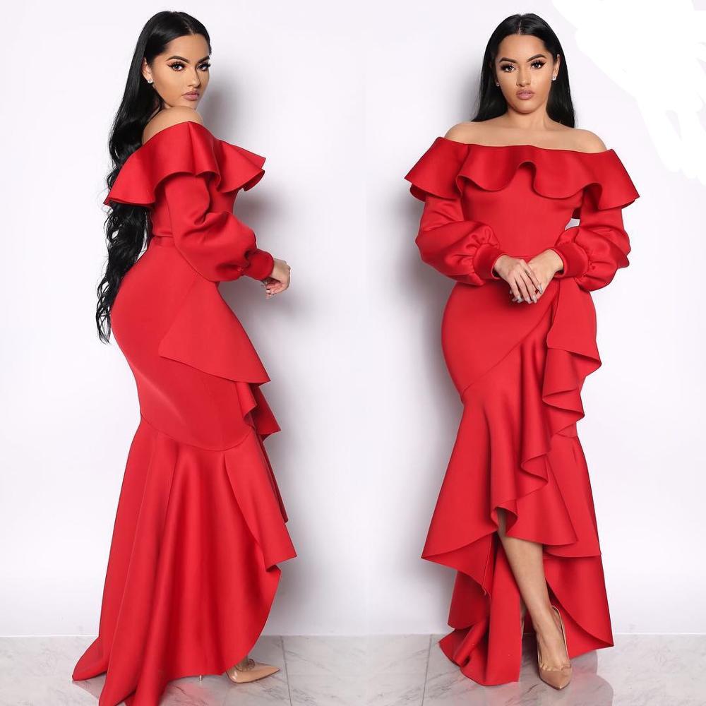 Women Off Shoulder Bell Sleeves Party Evening Gown Mermaid Maxi Dress