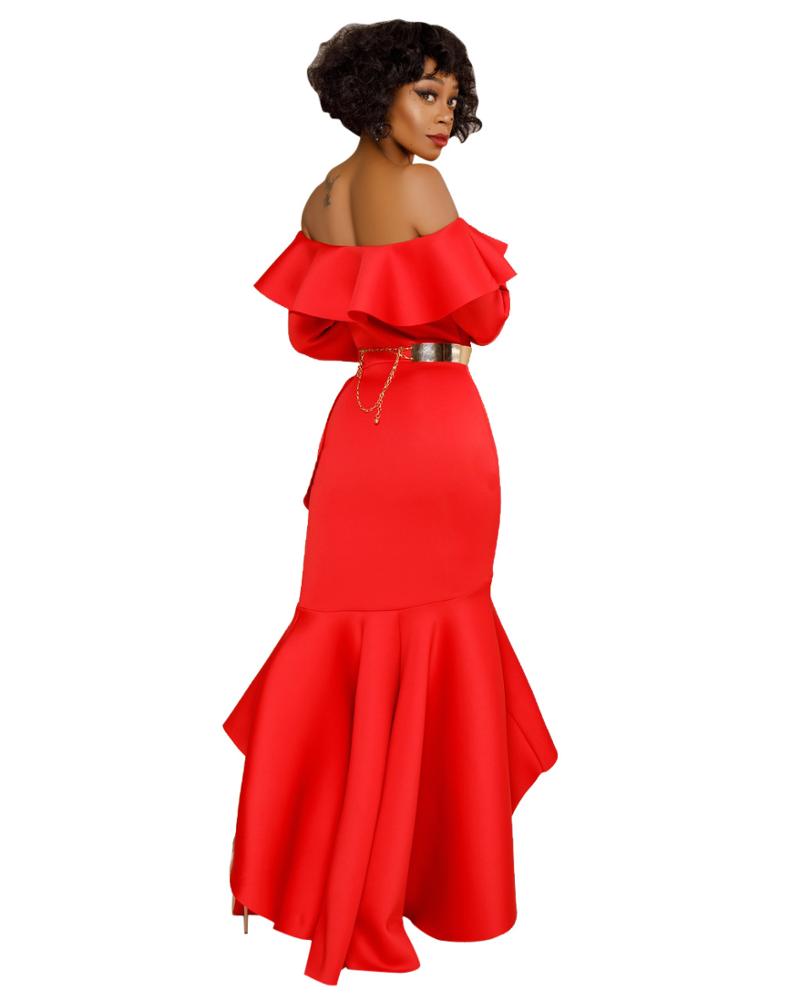 Women Off Shoulder Bell Sleeves Party Evening Gown Mermaid Maxi Dress