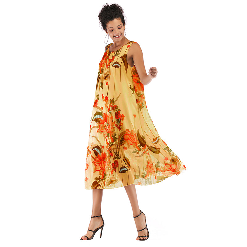 Women's Flowy Chiffon Casual Hem Maxi Dress