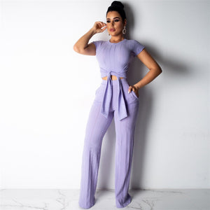 2019 hot sell 6colors women clothing ol office ladies two piece Outfits (crop top+wide leg pants) 2 Piece Set