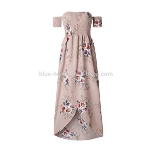 Women’s Boho Off Shoulder Strapless Summer Beach Floral Slit Maxi Dress