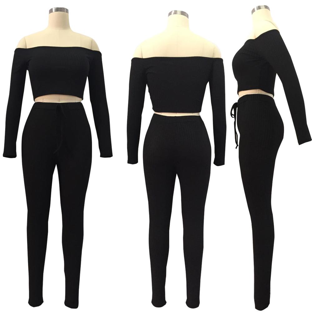 6 Color summer sexy strapless crop top club two piece women set long sleeve tops and pants set 2 piece outfits for women E3307