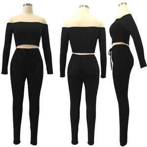 6 Color summer sexy strapless crop top club two piece women set long sleeve tops and pants set 2 piece outfits for women E3307