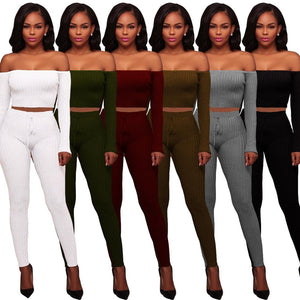 6 Color summer sexy strapless crop top club two piece women set long sleeve tops and pants set 2 piece outfits for women E3307