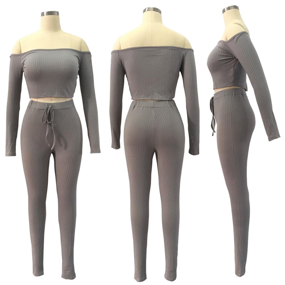 6 Color summer sexy strapless crop top club two piece women set long sleeve tops and pants set 2 piece outfits for women E3307