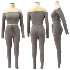 6 Color summer sexy strapless crop top club two piece women set long sleeve tops and pants set 2 piece outfits for women E3307
