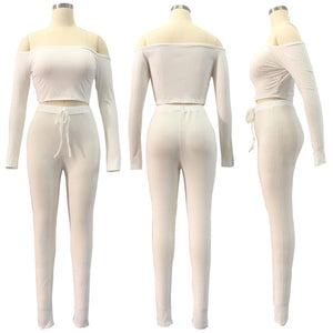 6 Color summer sexy strapless crop top club two piece women set long sleeve tops and pants set 2 piece outfits for women E3307