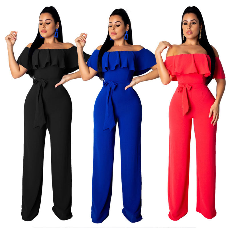 Off The Shoulder Ruffles Jumpsuits Women With Long Pants