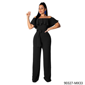 Off The Shoulder Ruffles Jumpsuits Women With Long Pants