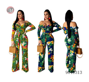 women Off shoulder floral printed wide leg jumpsuit