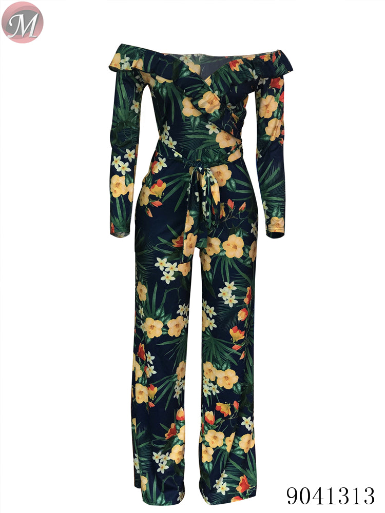 women Off shoulder floral printed wide leg jumpsuit