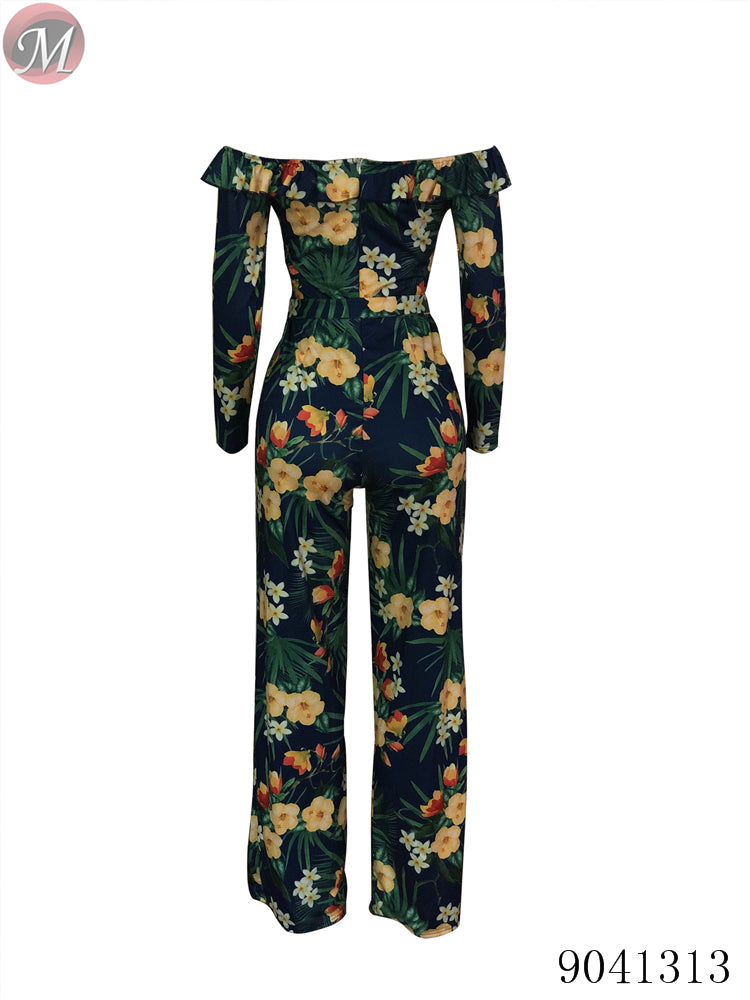 women Off shoulder floral printed wide leg jumpsuit