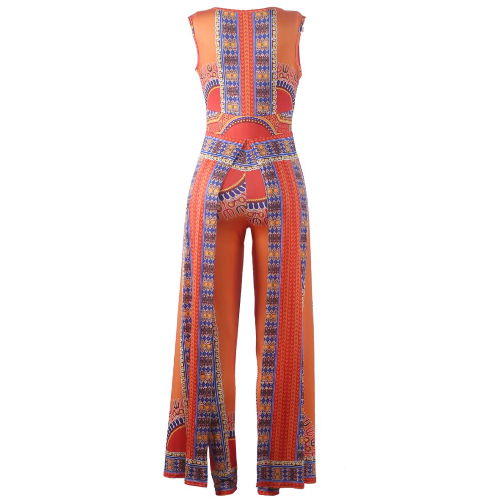 Women's sleeveless printed orange ethnic style jumpsuits