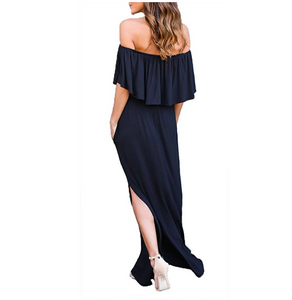 Womens Off The Shoulder Ruffle Party Dresses Side Split Beach Maxi Dress