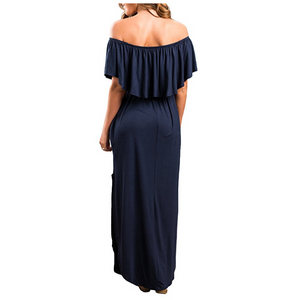 Womens Off The Shoulder Ruffle Party Dresses Side Split Beach Maxi Dress