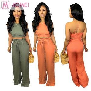 B3014 wholesale summer 2019 women crop top wide-leg two piece set