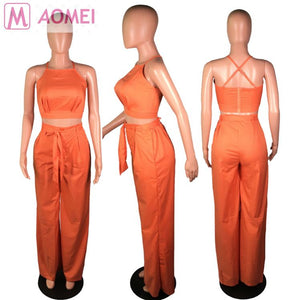 B3014 wholesale summer 2019 women crop top wide-leg two piece set