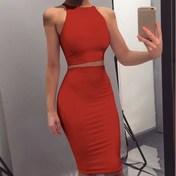 Bandage Dress 2019 Red Summer Women Dress Elegant Mini Club Party two piece set women clothing