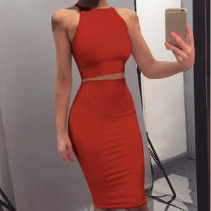 Bandage Dress 2019 Red Summer Women Dress Elegant Mini Club Party two piece set women clothing