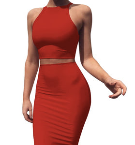 Bandage Dress 2019 Red Summer Women Dress Elegant Mini Club Party two piece set women clothing