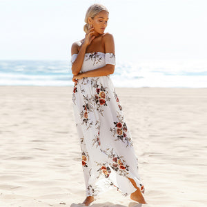 Women Floral Off The Shoulder Split Chiffon Maxi Beach Dresses Wedding Party