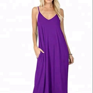 Women's Loose Plain Maxi Dress Casual Flowy Vacation Long Dresses with Pockets