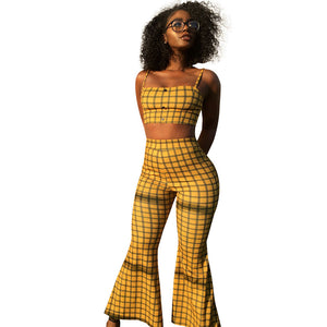 Casual Plaid Two-piece Set With Wide Leg Two Piece Set Women Clothing