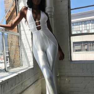 European style sexy backless deep v neck  jumpsuit 2019 latest women sleeveless jumpsuit with long skinny pants