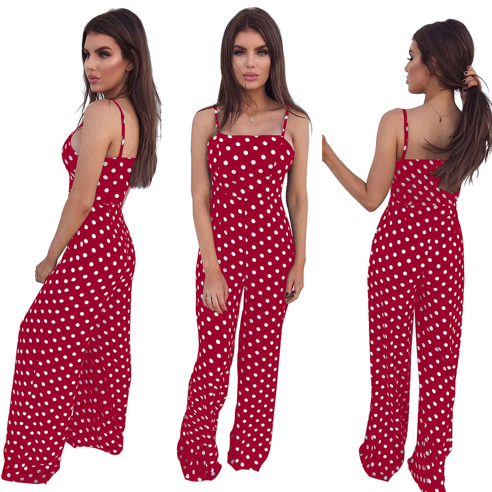 Factory Autumn dot Sexy Jumpsuits For Women Strap Backless Jumpsuit Sleeveless Simple Overalls