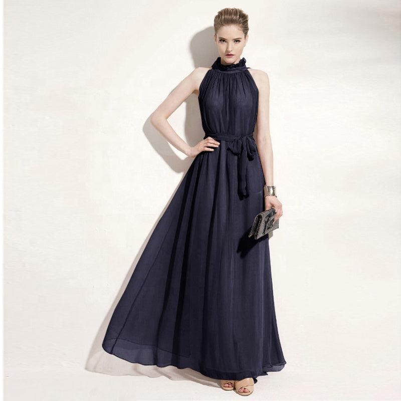 Women Halter Neck Sleeveless Chiffon Maxi Dresses cocktail dress