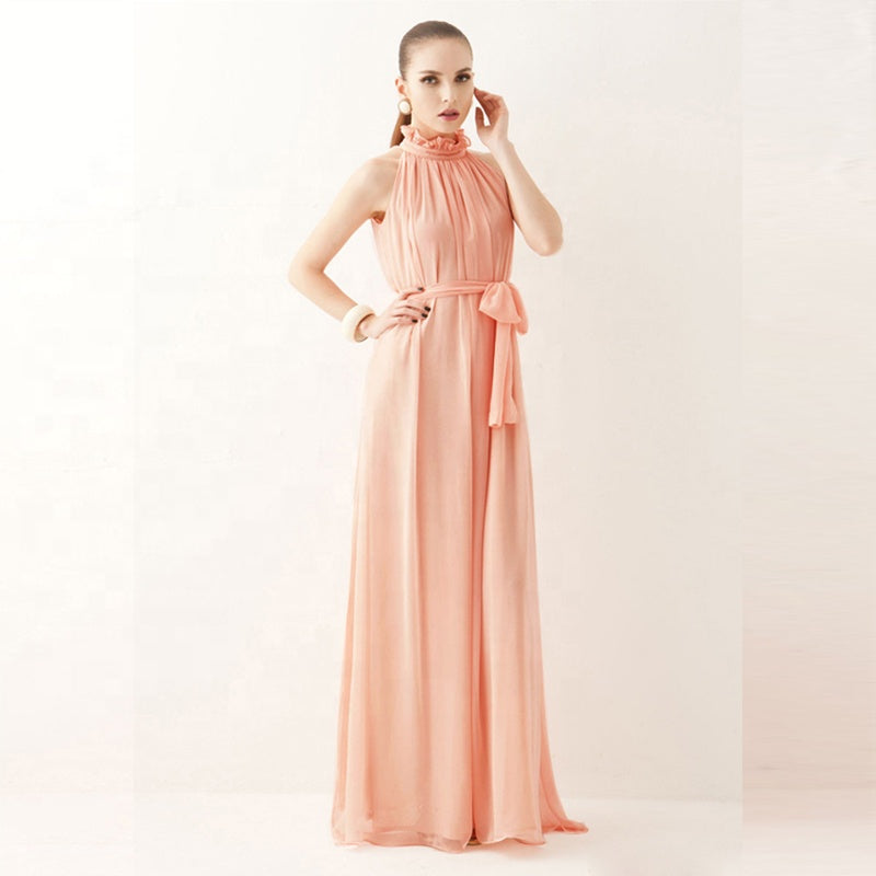 Women Halter Neck Sleeveless Chiffon Maxi Dresses cocktail dress