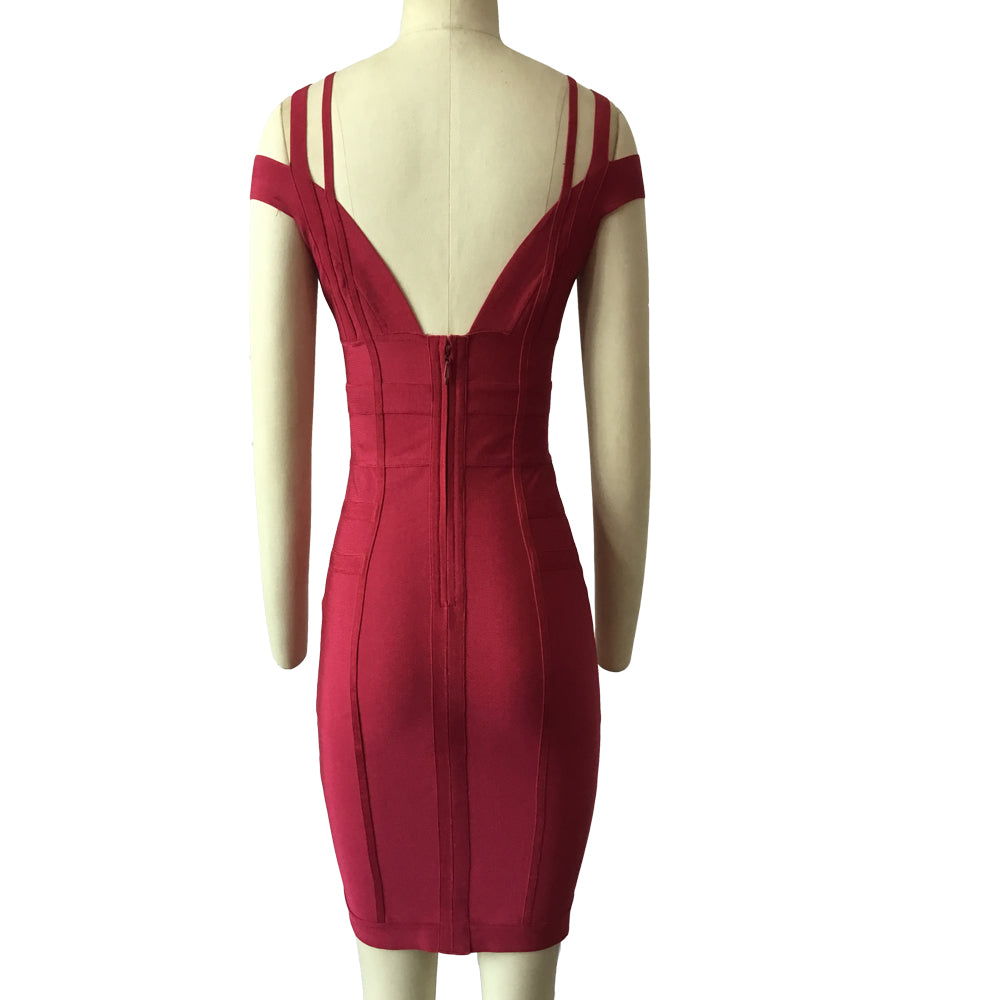 Women's Bandage Dress Spaghetti Strap V-Neck Bandage Bodycon Dress