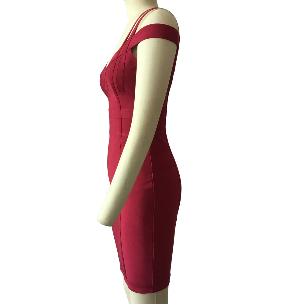 Women's Bandage Dress Spaghetti Strap V-Neck Bandage Bodycon Dress