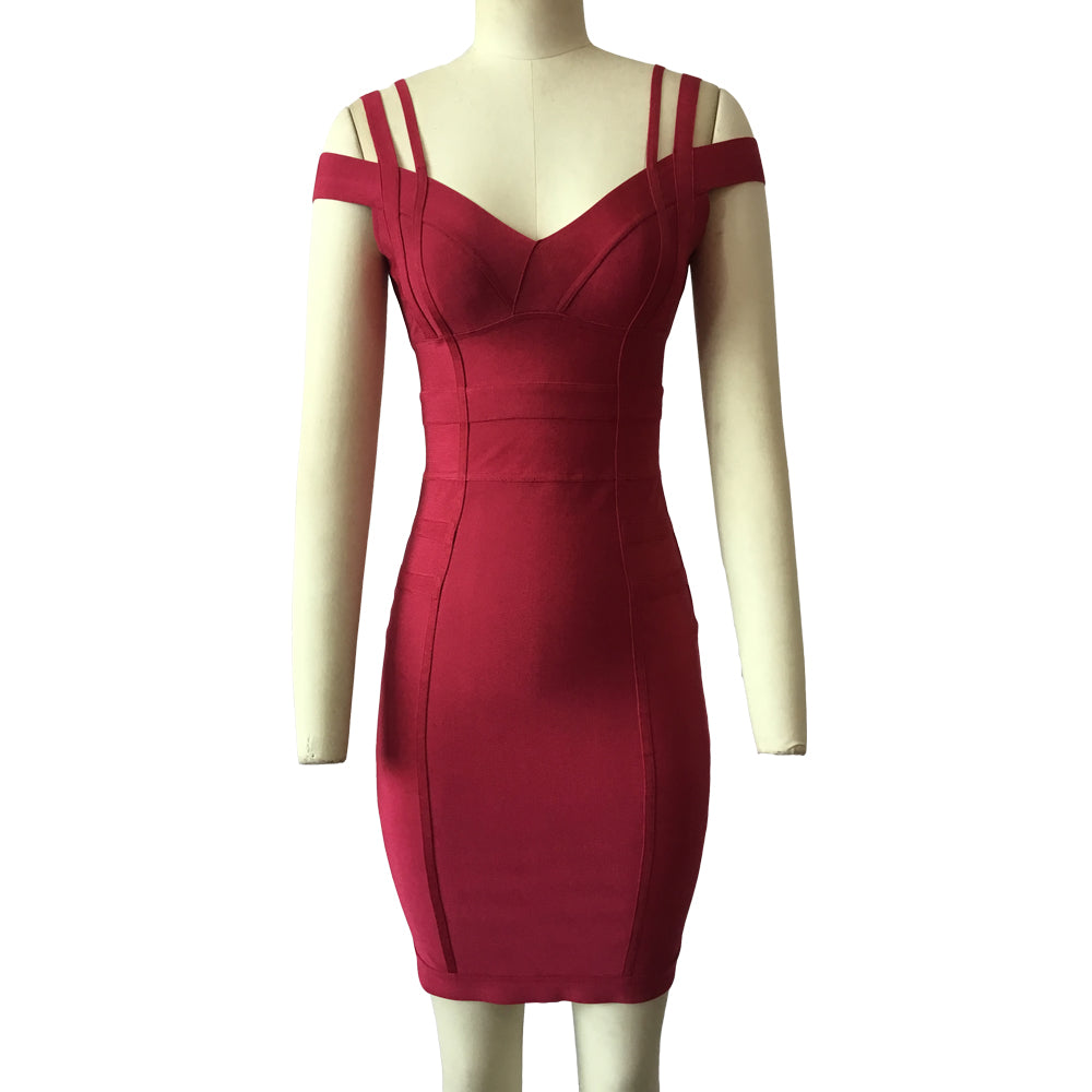 Women's Bandage Dress Spaghetti Strap V-Neck Bandage Bodycon Dress