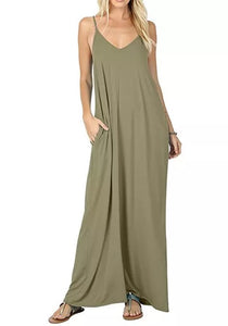 Women's Loose Plain Maxi Dress Casual Flowy Vacation Long Dresses with Pockets