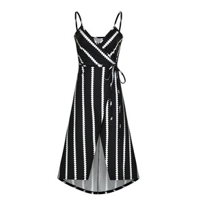 New Women Summer Dress Boho Maxi Long Striped Halter Evening Party Beach Dresses Sundress Irregular Bohemian Holiday Dress