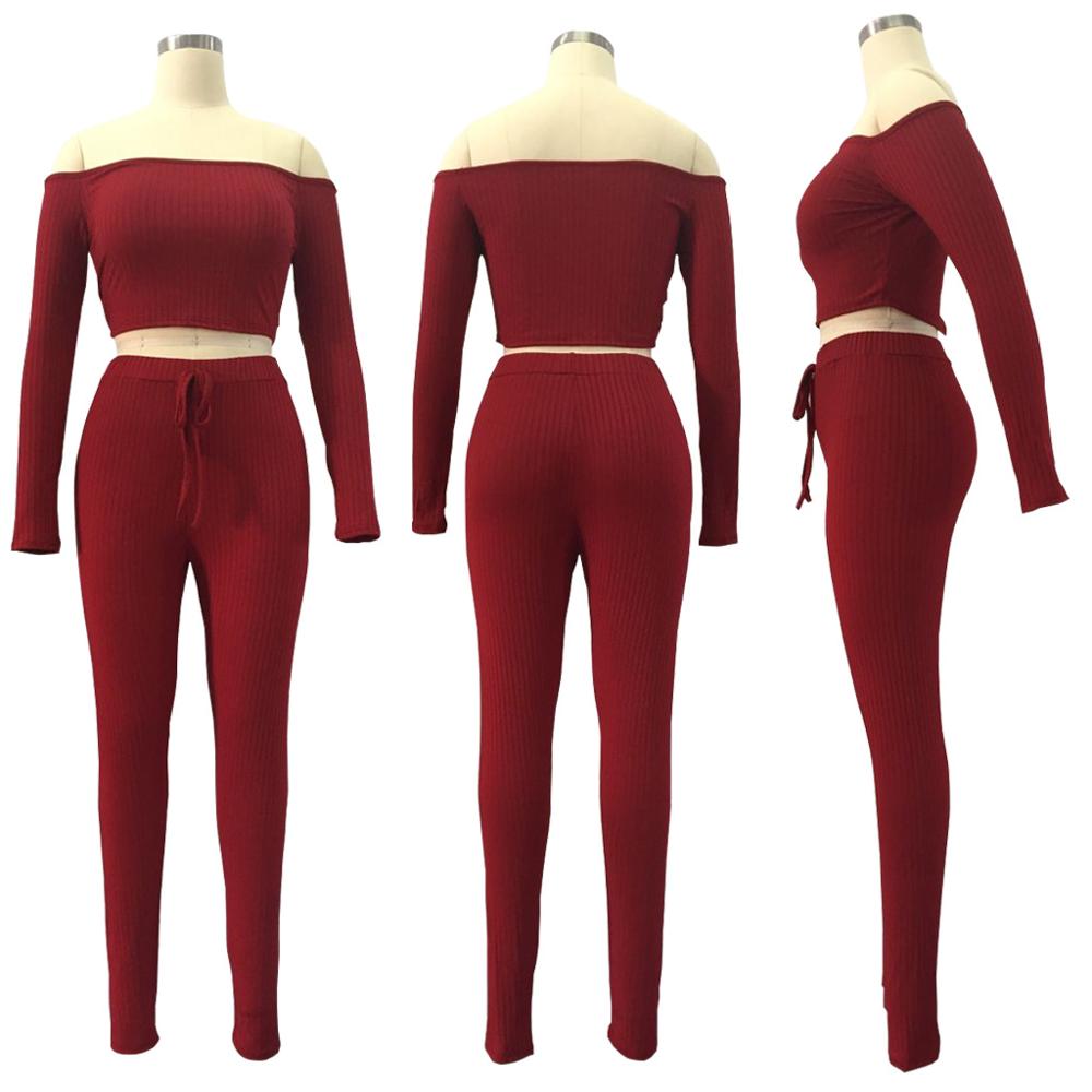 6 Color summer sexy strapless crop top club two piece women set long sleeve tops and pants set 2 piece outfits for women E3307