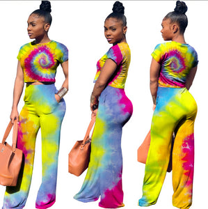 Summer Wear Short Sleeve Women Two Piece Crop Tos Trousers Set Women's Fashion Streetwear