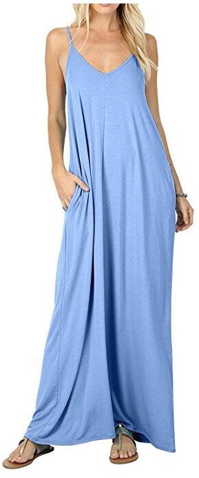 Women's Loose Plain Maxi Dress Casual Flowy Vacation Long Dresses with Pockets